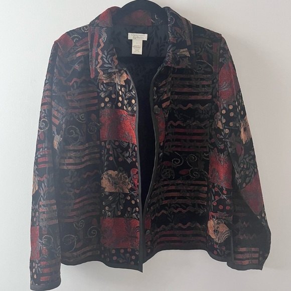 CHRISTOPHER & BANKS Jacket Tapestry Tweed Patchwork Brocade Boho Reversible Sz L - Picture 2 of 8